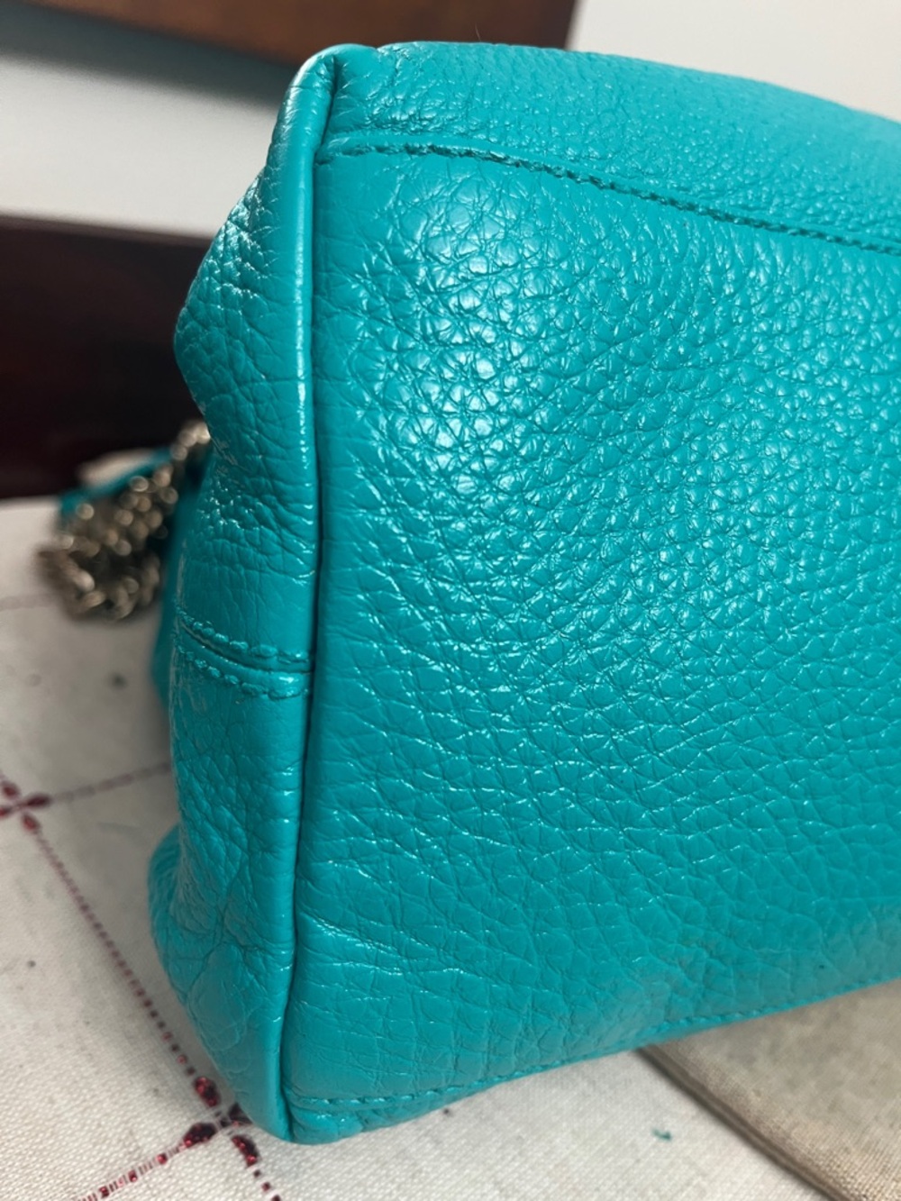 Gucci Turquoise Soho Leather Shoulder Bag with Tassel Accent - Picture 7 of 14